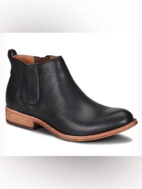 Kork-Ease Velma Black Leather Ankle Boots Hidden Gore Slip-on Booties Size 7